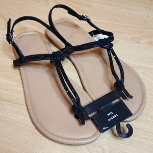 NWT Torrid 12WW Black Embellished Knot T-Strap Sandal Size 12 Wide Width
